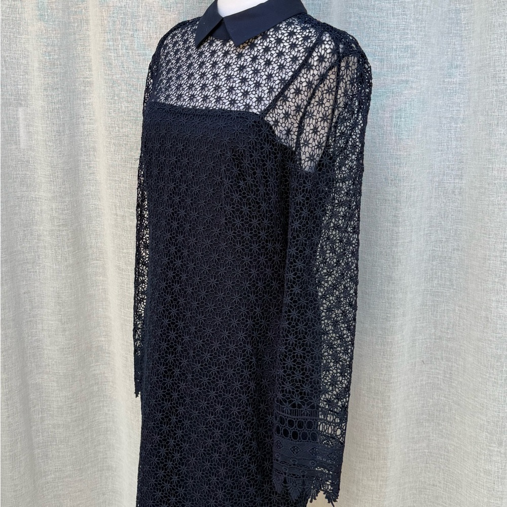 Lauren Ralph Lauren navy blue lace floral under slip long sleeve dress - Picture 6 of 11